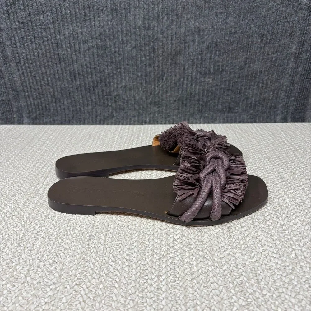 Tory Burch Rope Flat Slide Sandals Fudge Brown Leather Women’s 7.5 M